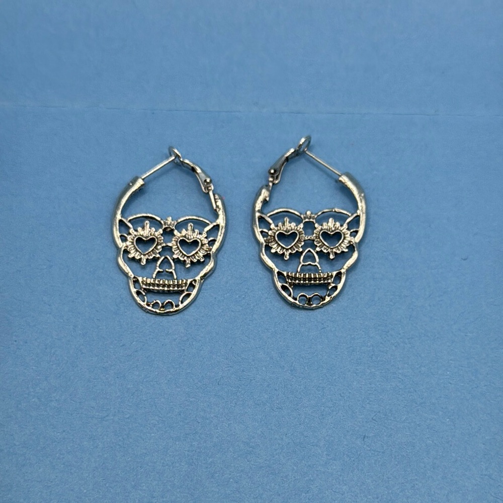Silver Skull Hoop Earrings